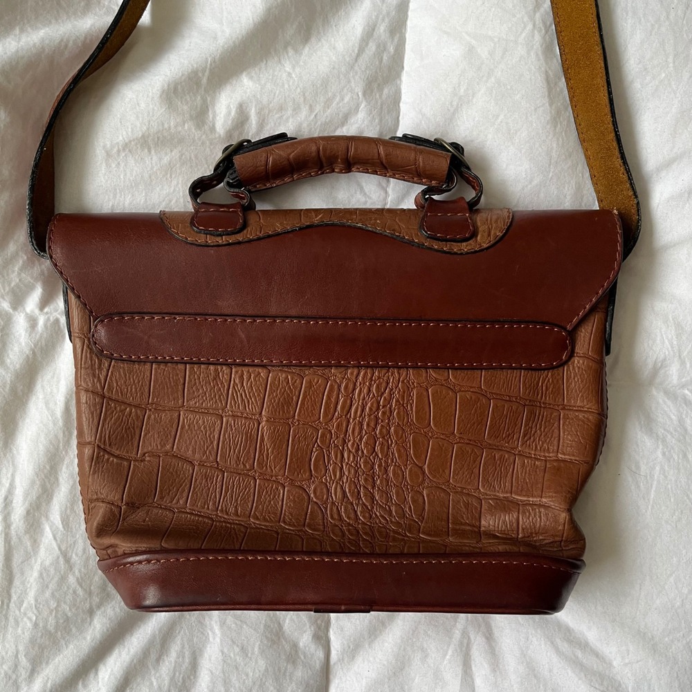 Geno D'Lucca Vintage Leather Croc Embossed Shoulder Bag Satchel Brown - Picture 4 of 11